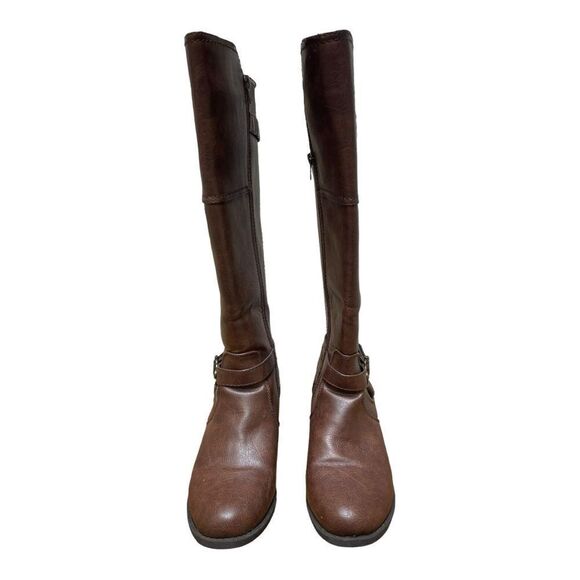 GUESS Knee High Brown Zip-Up Faux Leather Boots Size 9.5 EUC Classic Biker - Picture 11 of 12